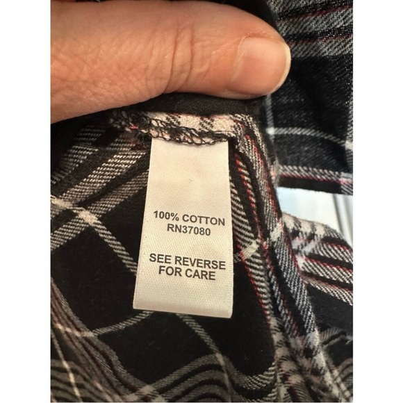 Plus Size 22/24 Black Plaid Button Front Tunic Shirt Longline Flannel - Picture 5 of 8